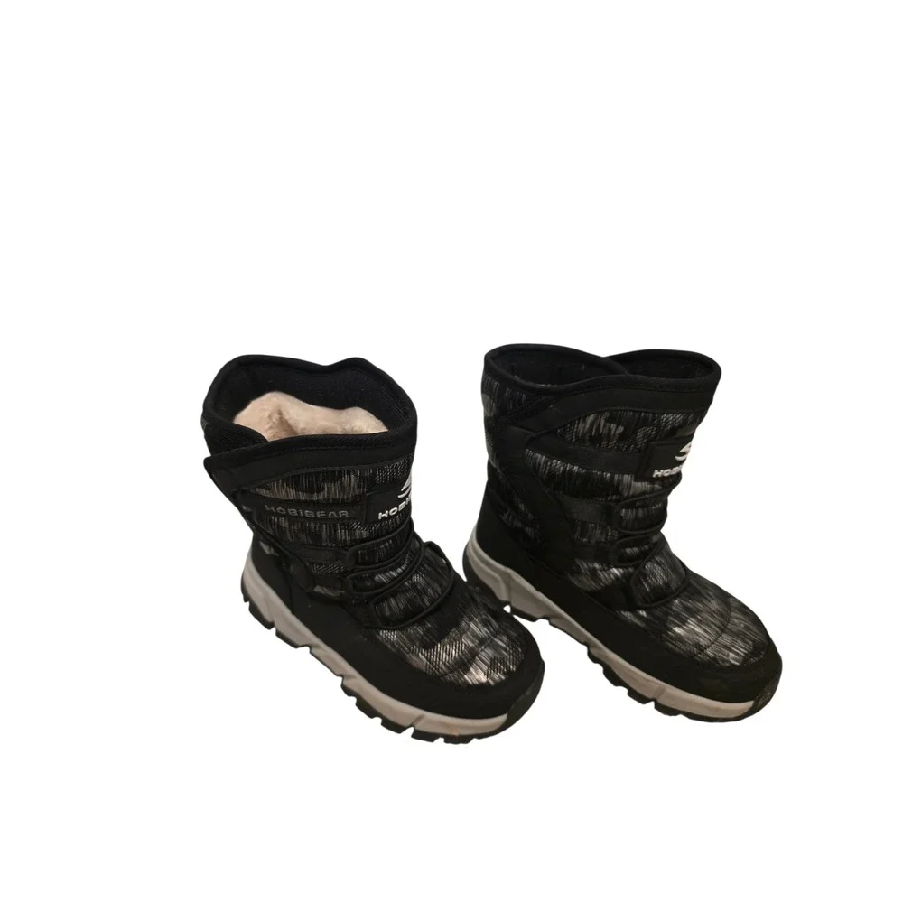 Hobibear Kids Snow Boots Black Grey Faux Fur Lined Winter Size 2